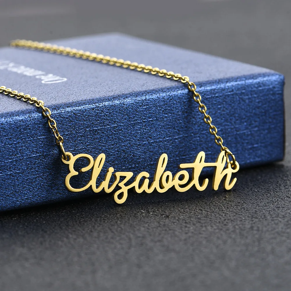 Прямая, персонализированное ожерелье на заказ, золотой цвет, нержавеющая сталь, имя, ожерелье Элизабет, подарок, кулон-табличка с именем, ожерелье