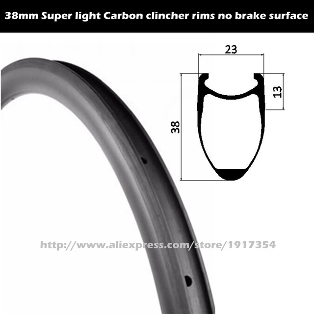 Cheap 700C 38mm Super light Carbon clincher rims no brake surface, 23mm / 25mm wide clincher rims for disc brake wheels cheap sale