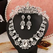 Шт. 3 шт. сплав Стразы Тиара ожерелье наборы сережек три предмета свадебные комплекты ювелирных изделий
