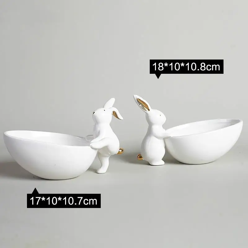 Ceramic Fruit Plate Decoration Rabbit Storage Tray Creative Snack Plate Jewelry Plate - Цвет: 2pcs