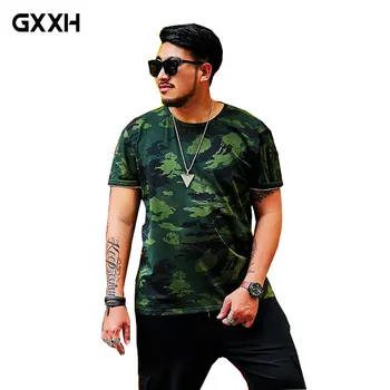 

large size men's T-shirt male spring and summer Short-sleeved loose casual Camouflage printing XL size T-shirt Size 2XL-7XL