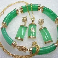 Натуральный зеленый камень серьги кулон браслет набор с тонким покрытием Свадебные широкие часы крылья королева