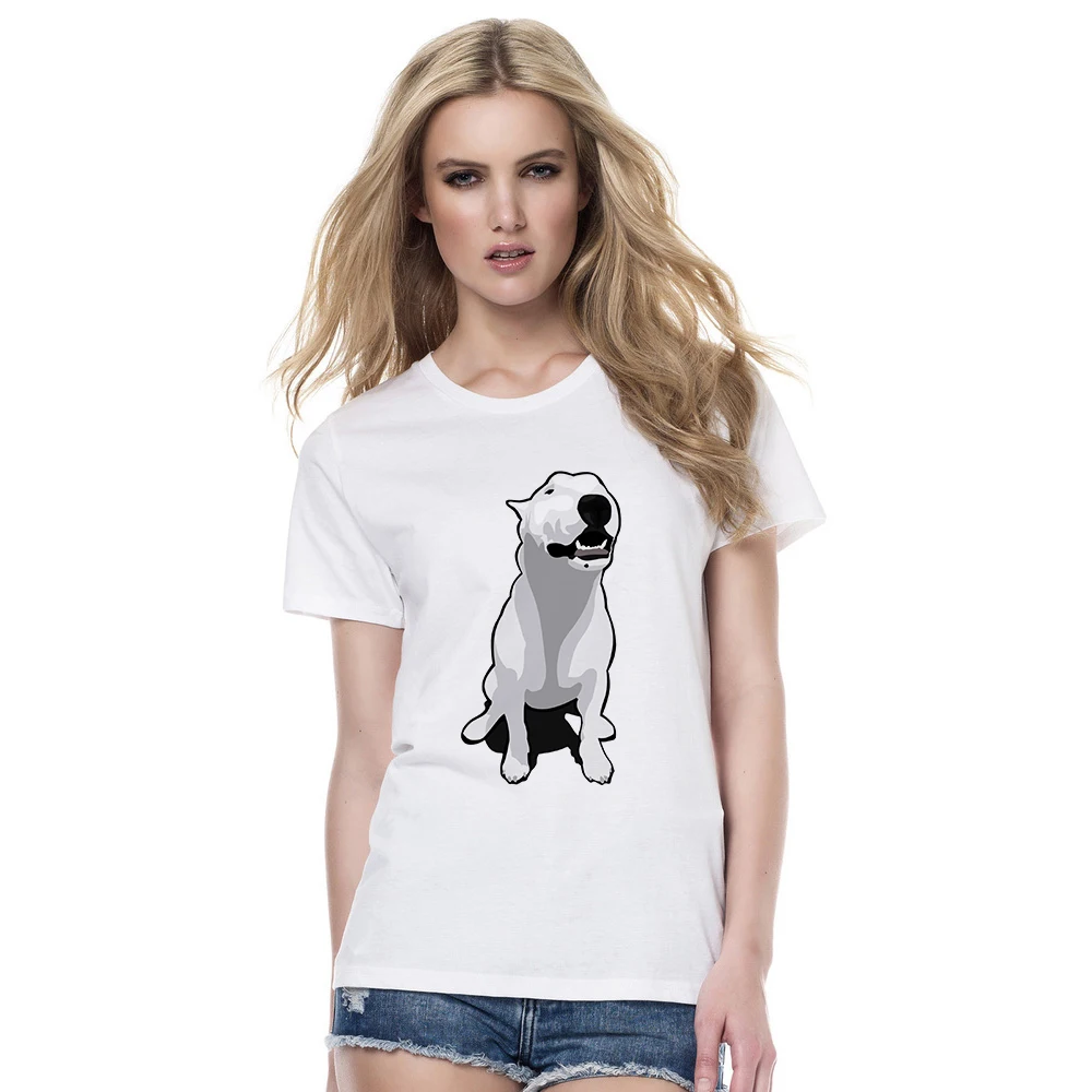 Новая женская футболка Летняя с коротким рукавом с принтом Футболка бультерьер Мода Высокое качество удобные крутые собаки дизайн топы