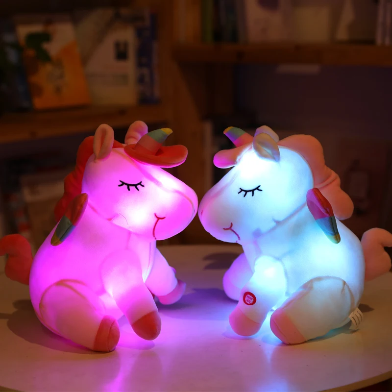 30cm LED Plush Light Up Toys Pink Unicorn Stuffed Animals Plush Cute Pony Horse Toy Soft Doll Kids Toys Christmas Birthday Gifts