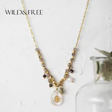 Selvagem & livre vintage longo pingente colar artesanal gota de água frisado charme cristal pingentes colares para mulher bijoux