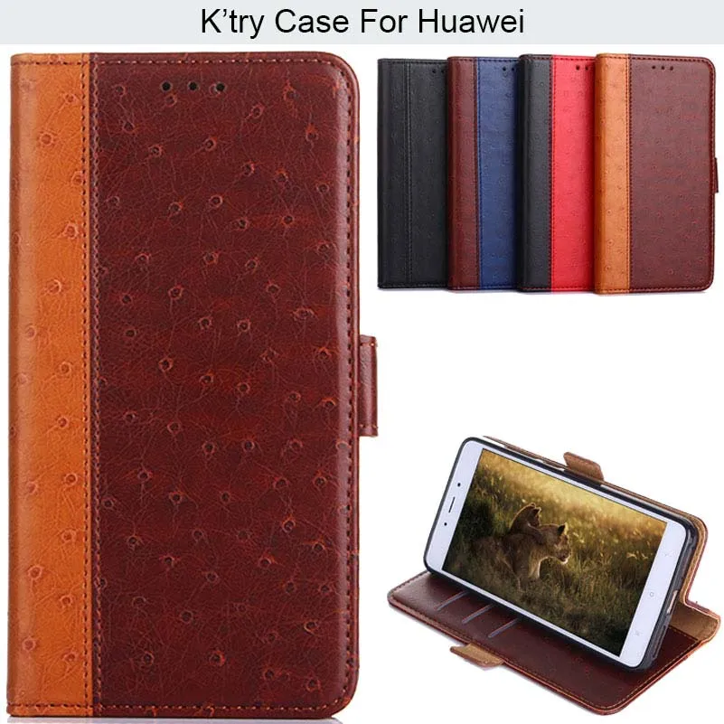 

K'try Ostrich Pu Leather Phone Case For Huawei Nove 2 Plus 3 2S Y5 Y6 Y7 2017 Y6 2018 Honor Play 7A 8X