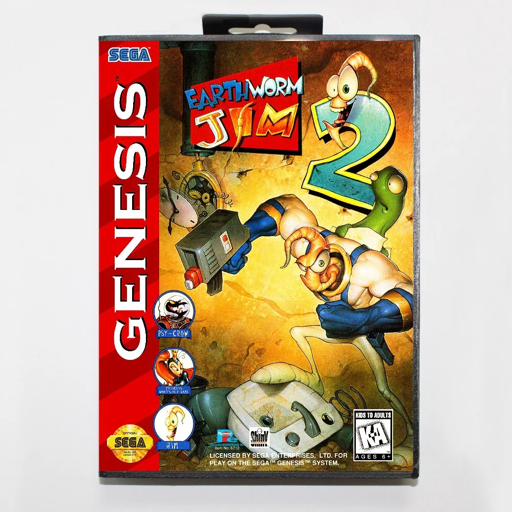 

16 bit Sega MD game Cartridge with Retail box - Earthworm Jim 2 II game card for Megadrive Genesis system