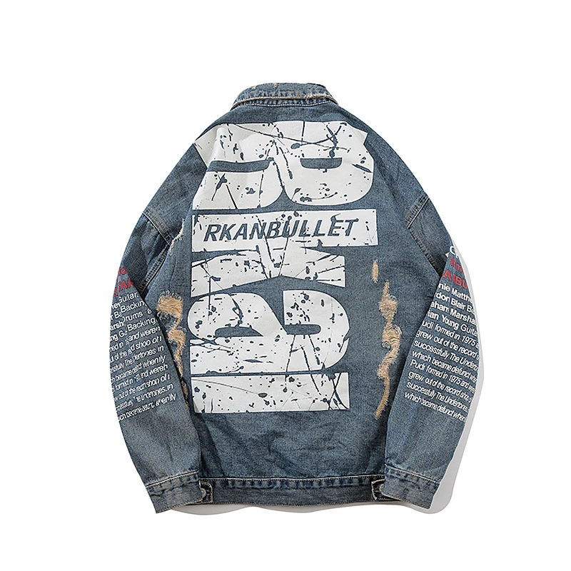 UNCLEDONJM Destroyed outerwear coat mens clothing Letter urban streetwear hip hop jacket for men ripped jeans jacket men 230W