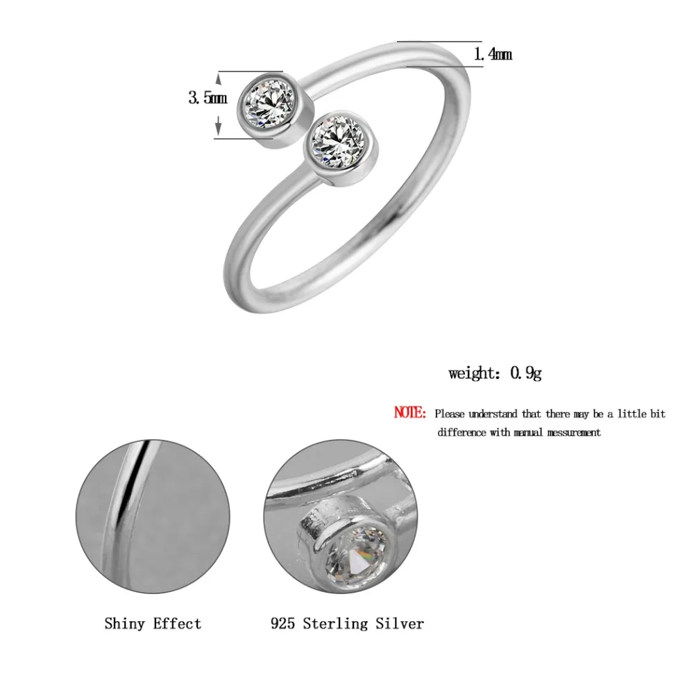 Todorova 925 Sterling Silver Crystal Rings for Women Fine Jewelry Adjustable Double Round CZ Ring Open Midi Toe Engagement Rings