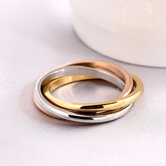 Fashion Classic Creative Trinity Ring Three Ring Winding Ring Women's Stainless Steel 3 Color Trinity Rolling Wedding Band Rings