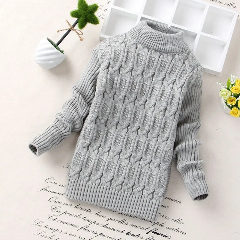 Однотонные детские свитера с высоким воротником для мальчиков и девочек мягкие теплые детские свитера на осень и зиму, пальто для детей ростом от 100 до 140 см