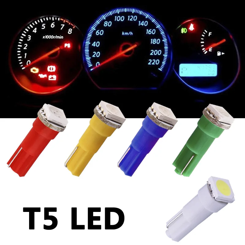 10 шт. автомобисветодиодный светодиодные лампы T5 1 SMD с клиновидным цоколем 74