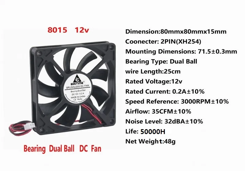 Gdstime 1 шт. DC 12 В 80 мм x 15 мм двойной шарикоподшипник PC чехол DC вентилятор охлаждения 80x80x15 мм 8 см 8015 бесшумный радиатор кулер 2 Pin