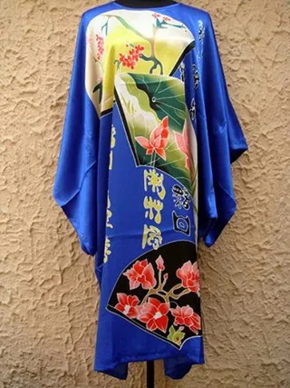 Винтажный ювелирный синий китайский женский шелковый халат пикантная Пижама кимоно банное платье свободная ночная рубашка
