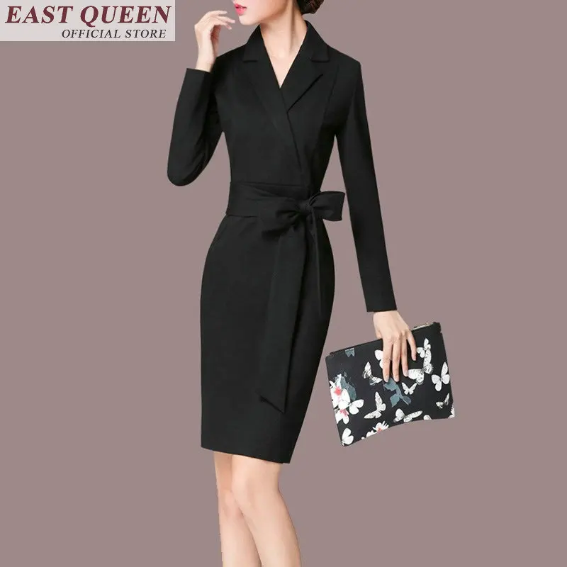 

Social dress office dresses ladies 2018 business casual special black tunic long sleeve female dress FF431