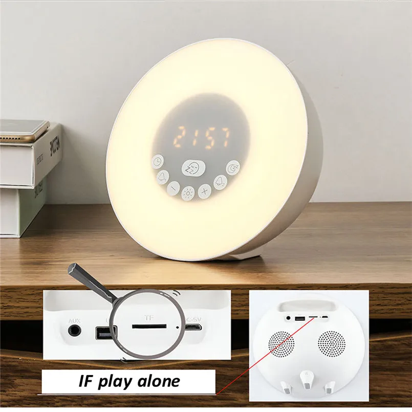 2 IN 1 FM Radio Wake Up Light Alarm Clock Sunrise Simulation Bluetooth Speaker Digital LED FM 7 Colors Touch Control 40MAY608