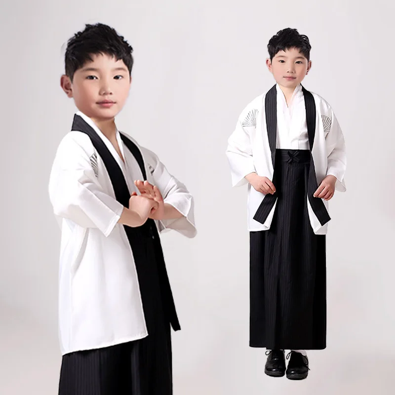 Boys Cosplay Costume Japanese Kids Kimono Yukata Traditional Samurai Robe Halloween Costumes Children Performance Clothes