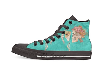 

illustration with skull holding a human face mask Novelty Design Casual Canvas Shoes Custom shoes Drop Shipping