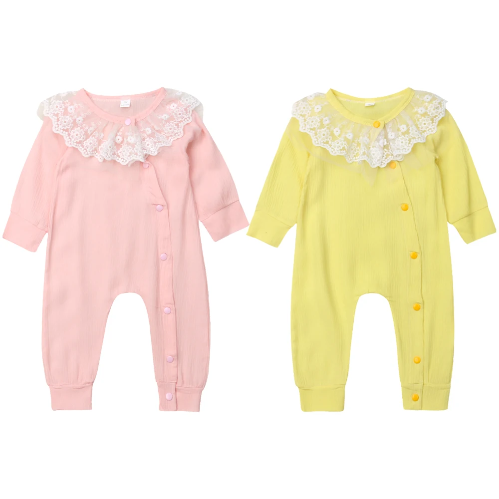 Детский розовый, желтый хлопковый длинный комбинезон для новорожденных девочек, Цветочные Комбинезоны Одежда для детей от 0 до 18 месяцев