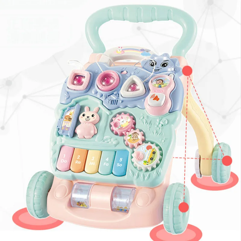 Baby Walker Anti Rollover Baby Learning Step Hand push Trolley Walker Toys Baby Walking Assistant with Music Box For 7-18M Baby