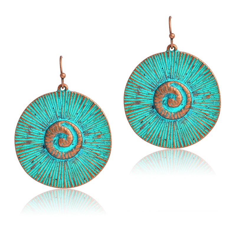 

Miss Zoe Vintage Bronze swirl eddy Round Drop Earrings Danglers Bohemia Ethnic Retro Charm Earrings BOHO jewelry for women
