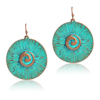 

Miss Zoe Vintage Bronze swirl eddy Round Drop Earrings Danglers Bohemia Ethnic Retro Charm Earrings BOHO jewelry for women