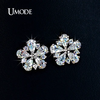 UMODE Top quality Pure AAA CZ Cubic Zirconia Stone May Flower Stud Earrings Birthday Gift Jewelry UE0028