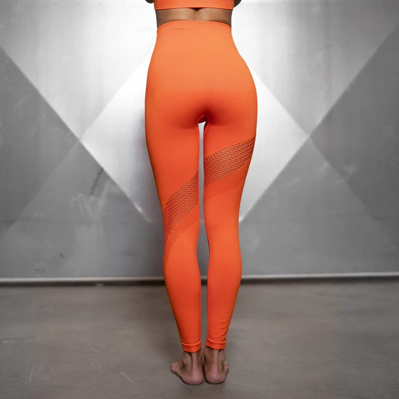 Женские Бесшовные легинсы с высокой талией, штаны для йоги, сухая посадка, полые спортивные штаны для тренировок, бега, штаны для спортзала, обтягивающие, тянущиеся, леггинсы для фитнеса - Цвет: orange