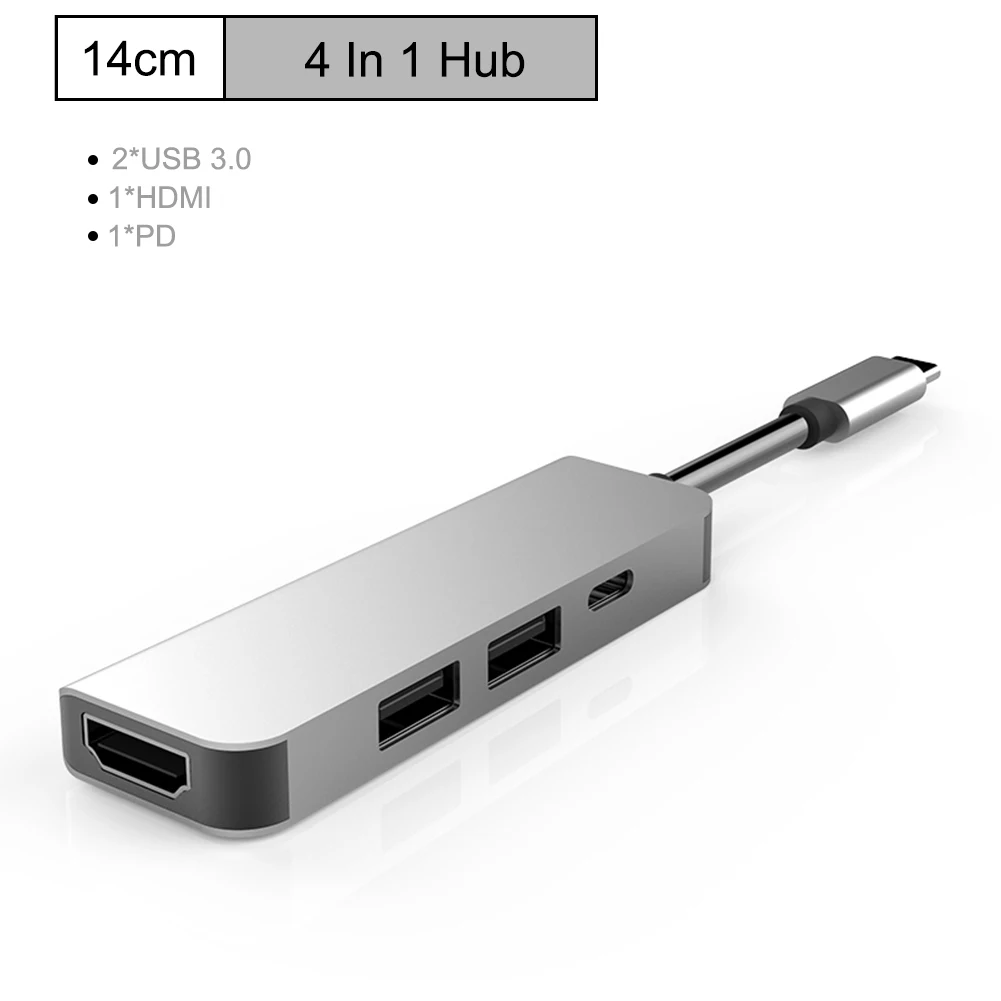 9 в 1 концентратор Разветвитель USB C type C концентратор USB-C к HDMI 4 K/SD/TF кард-ридер/PD зарядка 3,5 мм аудио/RJ45 адаптер для MacBook Pro - Цвет: 4 in 1 USB C HUB