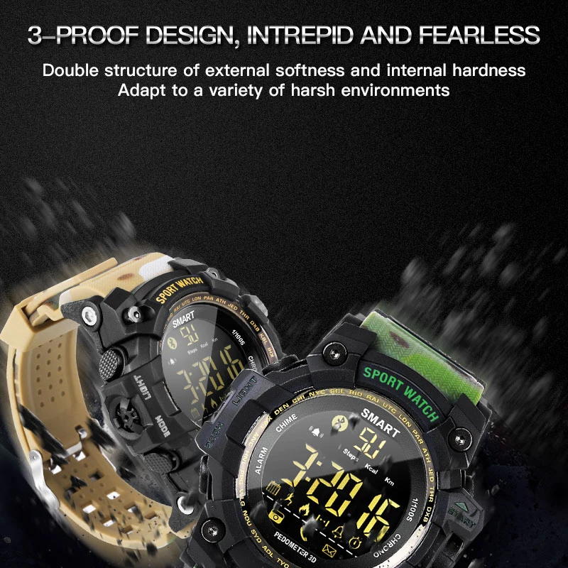 EX16S Camouflage Color Smart Watch Pedometer Smartwatch Stopwatch Smart Watch Men Call / Message Reminder for IOS Android Phone