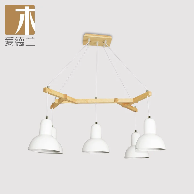

Modern Nordic Wooden Pendant Lights Living Room Restaurant Hanging lights Stylish Logs Iron Droplight Black White LED Home Light