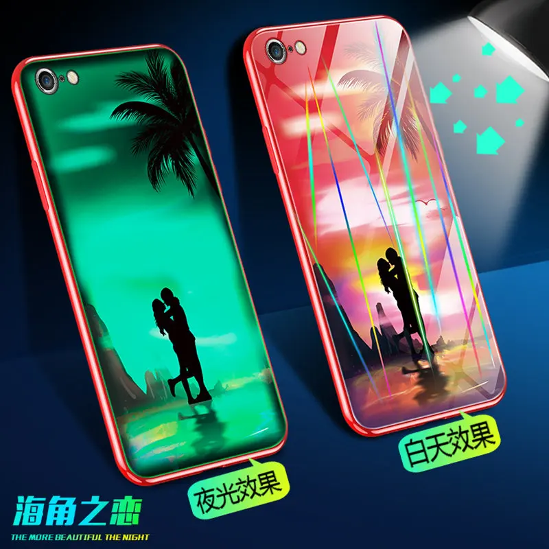 

Case For iPhone 6 6S 7 8 Plus X XR XS Max Case Cover Luminous Glow Tempered Glass Back Cover Shell Cell Phone Bag Capa