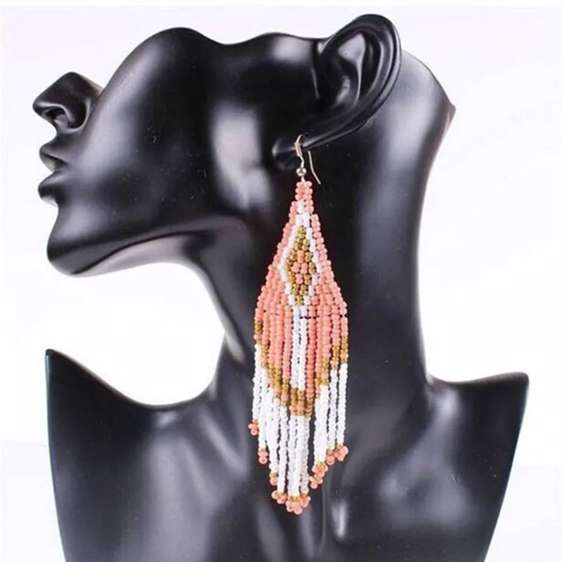 

VWKTUUN Bohemian Handmade Beaded Long Tassel Earrings For Women Multicolor Beads Earing Statement Dangle Earrings Ethnic Jewelry