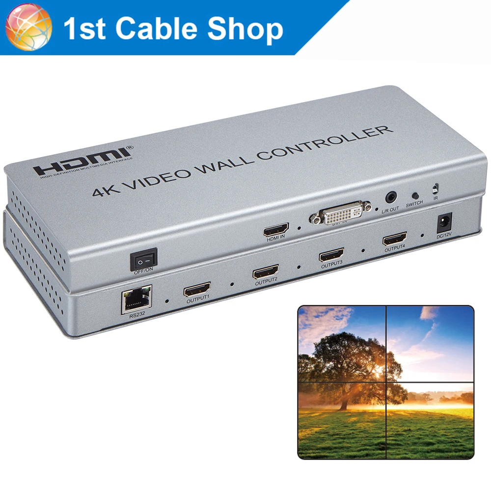 

4K HDMI 2X2 video Wall controller LCD TV Video Wall Processor DVI HDMI in 4 HDMI out with audio&RS232 control