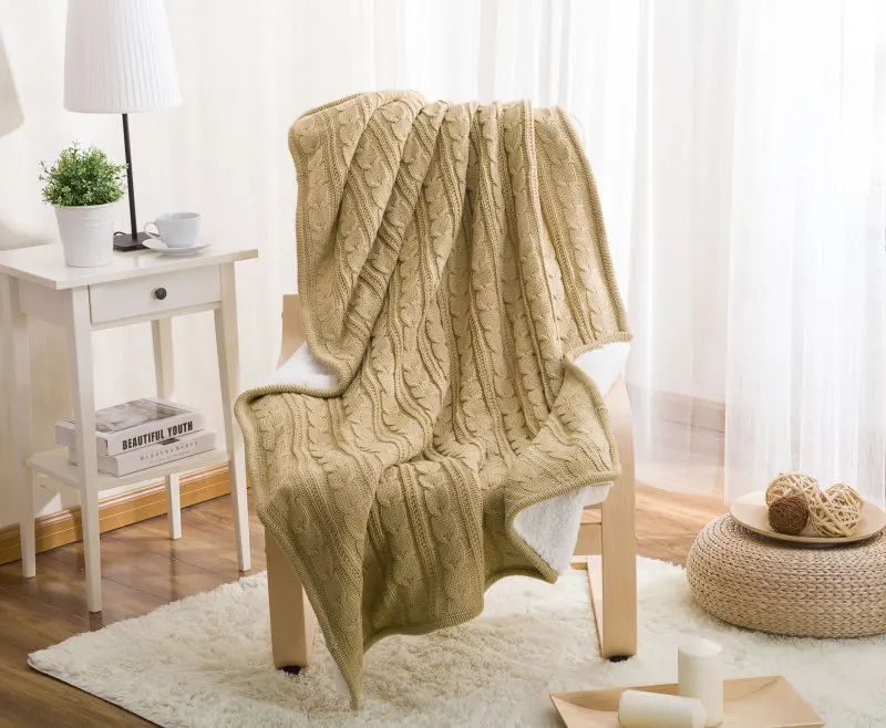 

Autumn and Winter Sofa Blanket Plus Velvet Knit Casual Foreign Trade Wool Blanket European-style Composite Blanket Imitation Cas
