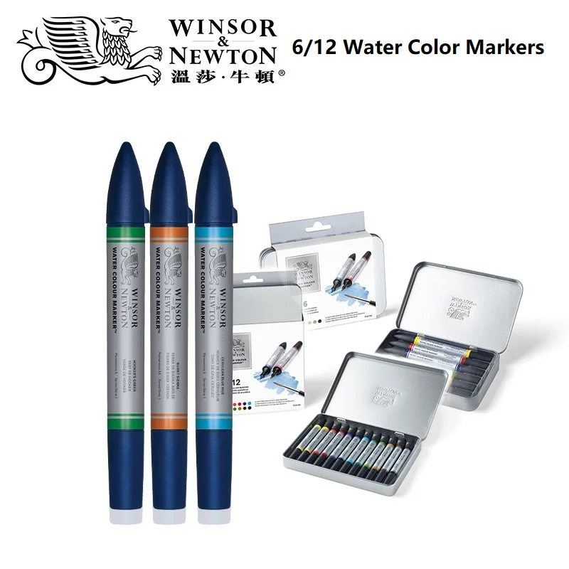 WINSOR& NEWTON 6/12 видов цветов двойной советы художественный маркер для белой доски воды Цветные Маркеры железный ящик в качестве упаковки дизайн чертежные принадлежности