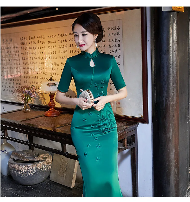 Women's Royal Blue Trailing Strapless Qipao Evening Dresses Chinese Traditional Brocade Long Mermaid Backless Plus Size 3XL  (11)