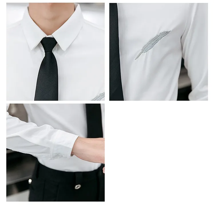 Новый перо вышивка Смокинг Рубашка Для мужчин Slim Fit с длинным рукавом Ночной клуб