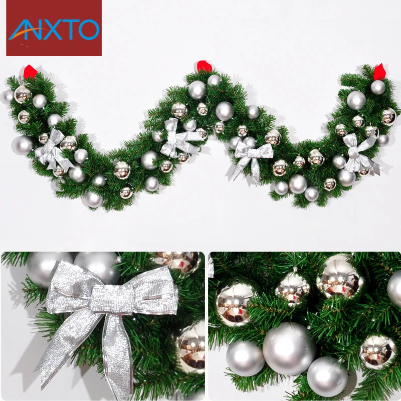 

2.7m Christmas garland green with big flowers balls Christmas ornaments supplies Christmas decorations for home free shipping