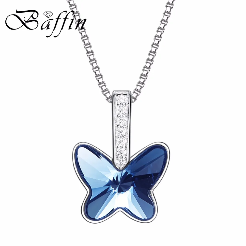 

BAFFIN Real Pure 925 Sterling Silver Mini Butterfly Pendant Necklace Crystals From Austria For Women Wedding Party Jewelry