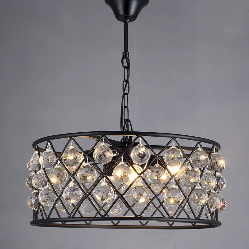

Industrial Crystal Loft Pendant Light Black Iron Hanglamp Retro Vintage Crystal Lighting Fixture