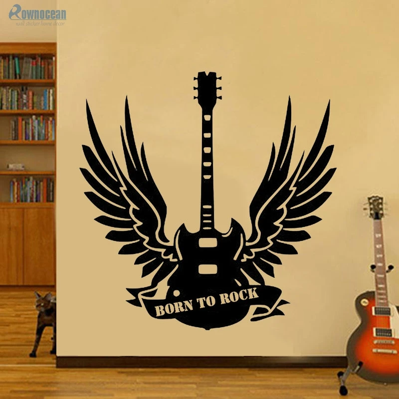 Настенные стикеры Born To Rock Wings для гитары моющиеся виниловые наклейки на стену