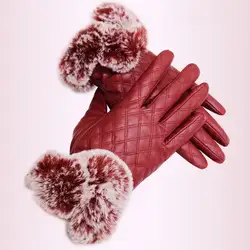 Женские зимние плюшевые перчатки из искусственной кожи на весь палец с сенсорным экраном варежки на подкладке