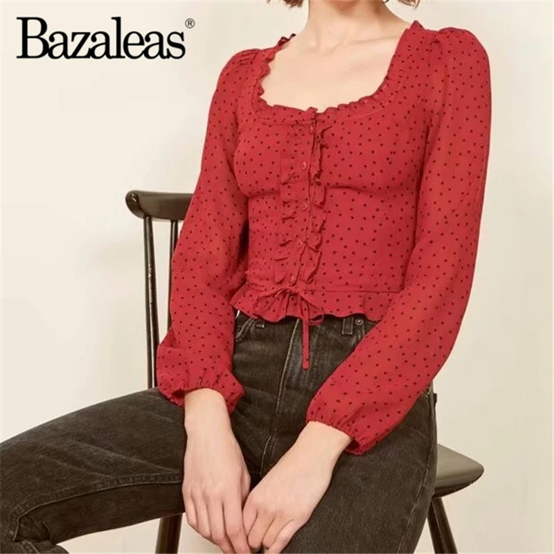 2019 центральные значки blusas Винтаж оборками Тонкий blusa feminina шифоновое в горошек