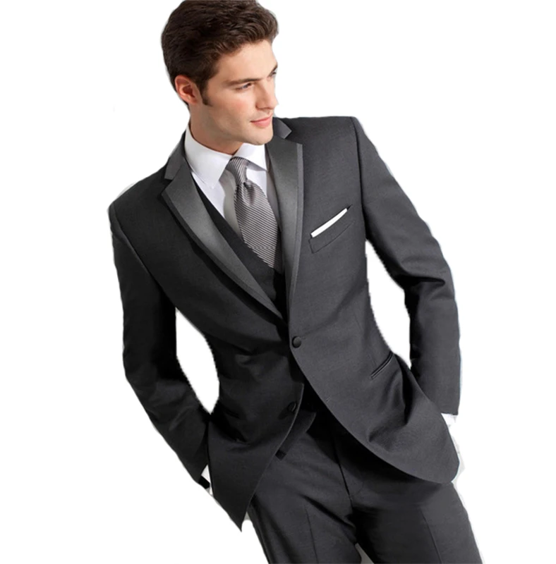 Men Business Grey Wedding Suits High quality 3 Pieces Suits Groom Prom Business Wear Terno Masculino Homme Mariage Costume