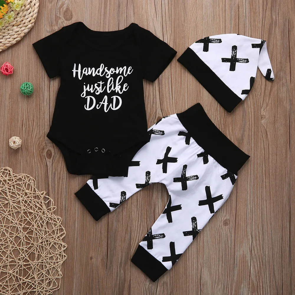 

Toddler Baby Clothes Set Boy's Bodysuit +Pants Leggings +Hat Suits Baby Boy Clothes Outfits Set