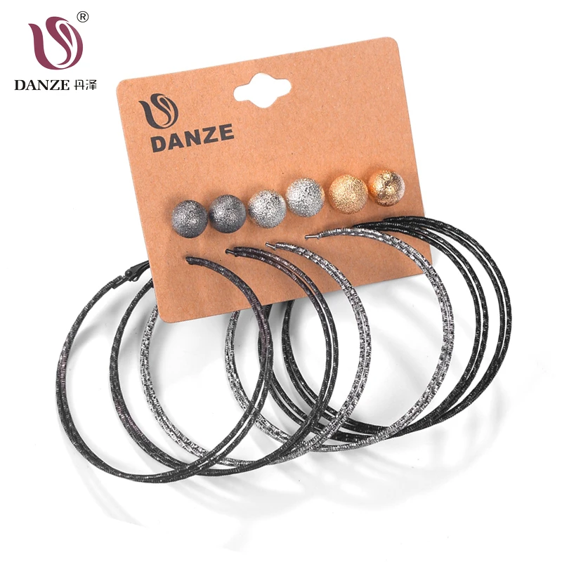 

DANZE 6 Pairs Punk Style Black Gray Hoop Earring Set for Women Female Fashion Big Circle Staines Brincos Jewelry Pusety Aros