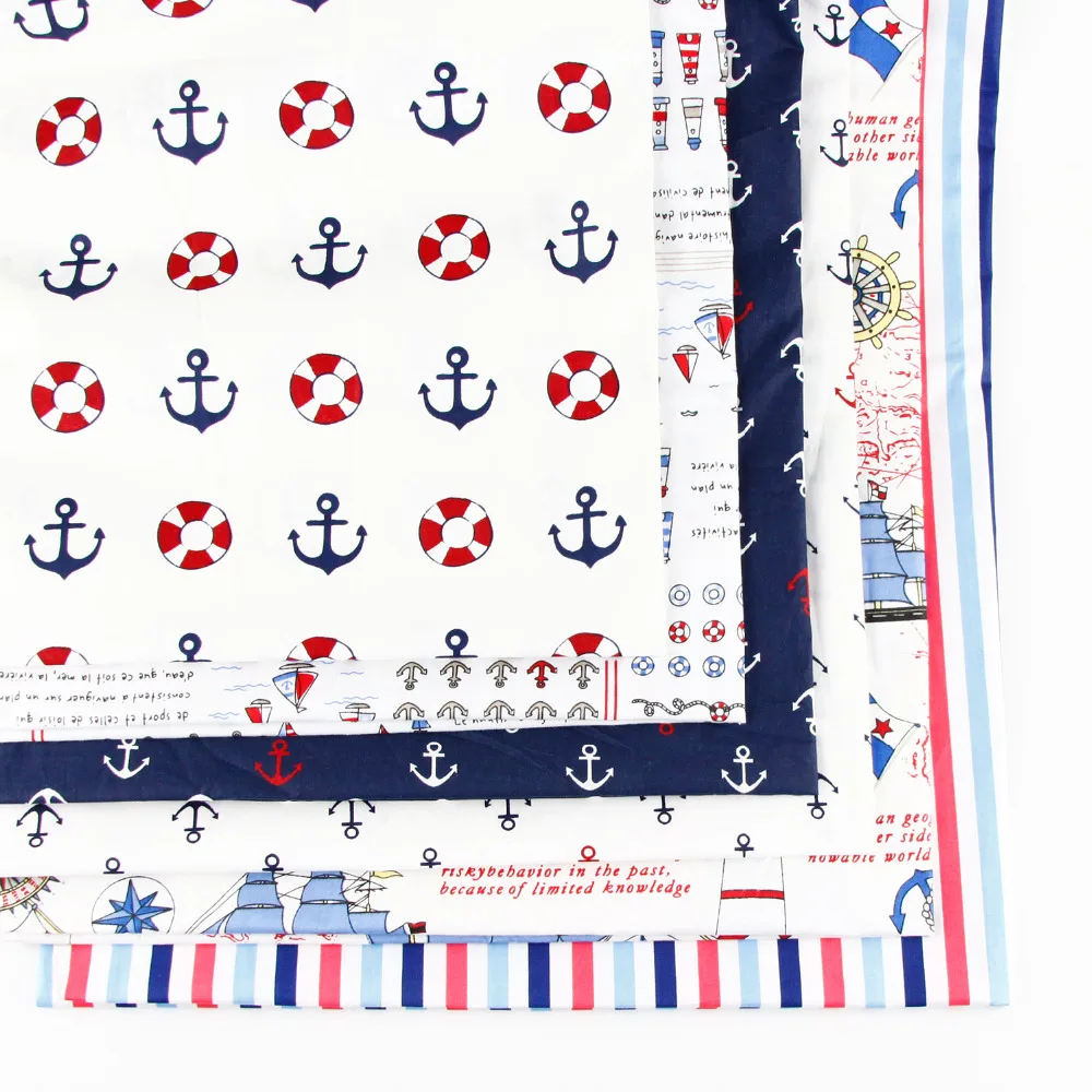

50 x 50cm (6pieces/lot) Boy's sailing bedding fabric print 100% cotton fabric bundle DIY handmade children sheet quilt fabrics