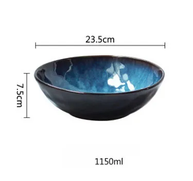 ANTOWALL горная глазурь посуда миска тусклый синий керамический суп Ramen миска Западная еда фрукты салатник - Цвет: 9inch plate
