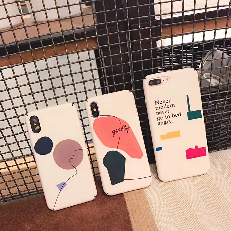 

YKUPUP Korea Geometry Lines Phone Case for Iphone Xs Couqe Matte Hard Plastic Cover for Iphone X 6 6s 7 8 Plus 7plus 8plus Funda